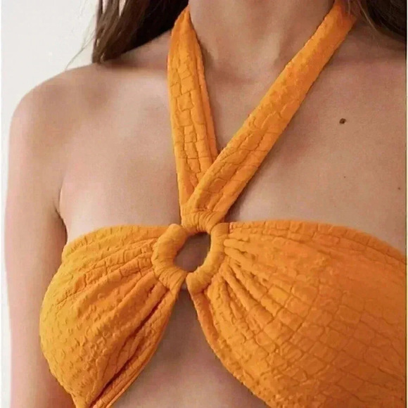 Revel Rey Womens Size Medium Shea Bikini Top Cara Cara Orange Croc Halter New - Picture 1 of 8